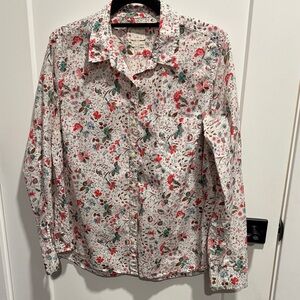 GAP Floral Print Shirt 100% Cotton Large The Fitted Boyfriend EUC